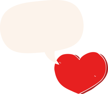 Bir insan tarafından çizilmiş eski tarz bir konuşma baloncuğu olan karikatür aşk kalbi.