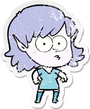 Bir insan tarafından çizilmiş karikatür elf kızının sıkıntılı çıkartması.