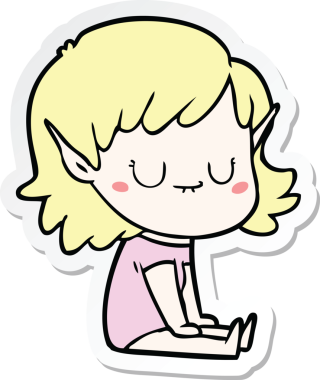 Bir insan tarafından çizilmiş mutlu bir elf kızının çıkartması.