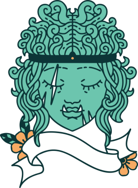 Retro Dövme Tarzı Ork Barbar karakter yüzü Bir insan tarafından çizilmiş