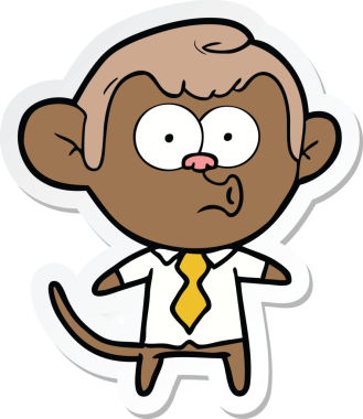 Bir insan tarafından çizilmiş bir ofis maymununun çıkartması.