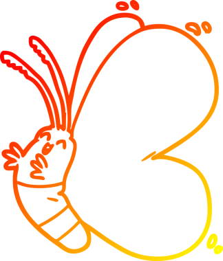 Bir insan tarafından çizilmiş komik bir kelebeğin sıcak çizgi çizgisi.