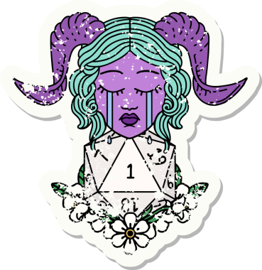 Bir insan tarafından çizilmiş doğal bir D20 zarla bağlanmış ağlama etiketi.