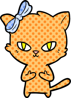 Bir insan tarafından çizilmiş sevimli çizgi film kedisi.