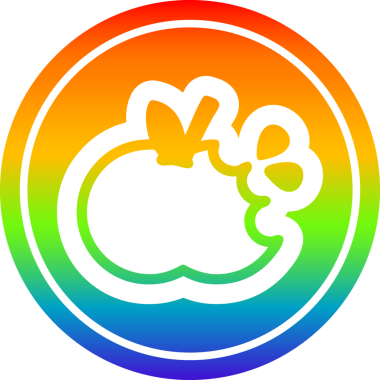 Bir insan tarafından çizilmiş, gökkuşağı gradyanı olan ısırılmış bir elma simgesi.