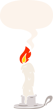 bir insan tarafından çizilmiş eski moda konuşma baloncuğu olan eski bir mum.