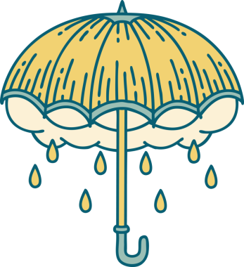 Bir insan tarafından çizilmiş ikonik bir şemsiye ve fırtına bulutu görüntüsü