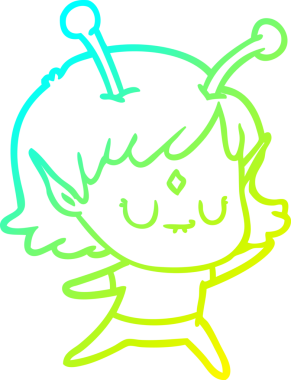 Bir insan tarafından çizilmiş bir uzaylı kız çizgi filmi.