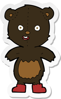 Bir insan tarafından çizilmiş çizmeli mutlu oyuncak ayının çıkartması.