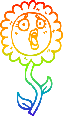 Bir çizgi filmin gökkuşağı gradyan çizimi bir insan tarafından çizilen ayçiçeğini şok etti