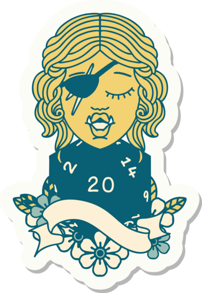 Bir insan tarafından çizilmiş 20 zarlı yarım bir ork hırsızının çıkartması.