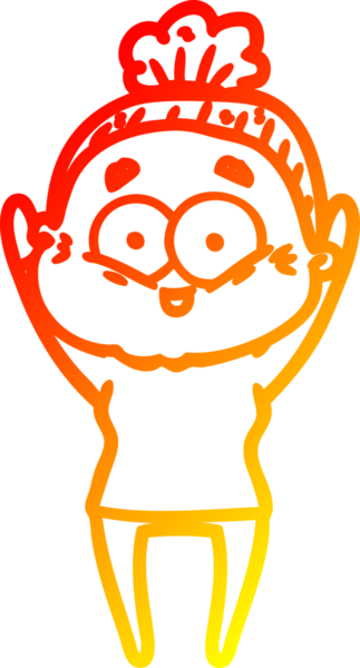 Bir insan tarafından çizilmiş mutlu, yaşlı bir kadının sıcak çizgi çizimi.