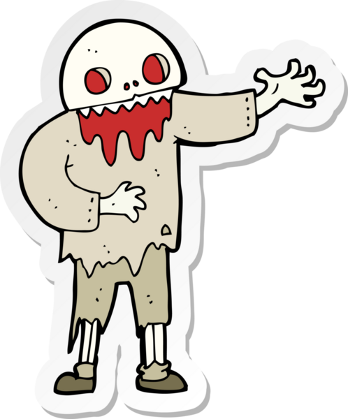 Bir insan tarafından çizilmiş ürkütücü zombi çizgi filminin çıkartması.