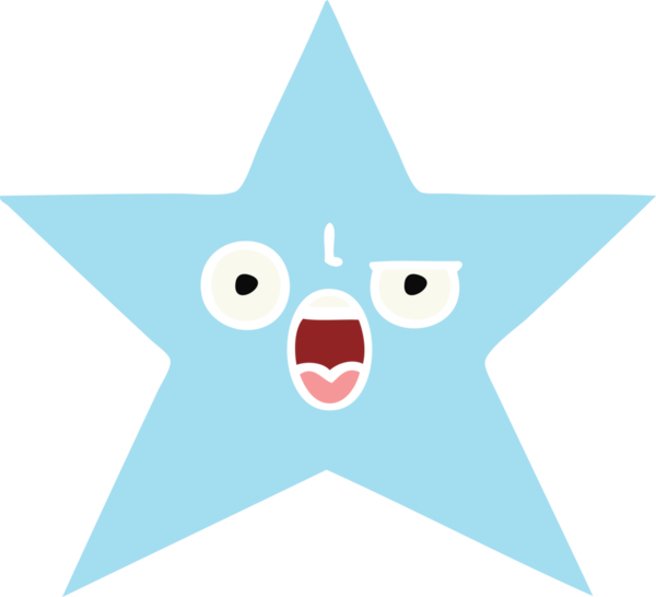 Bir insan tarafından çizilmiş yıldız balığının düz renkli retro karikatürü