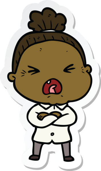 Bir insan tarafından çizilmiş kızgın yaşlı bir kadının çıkartması.