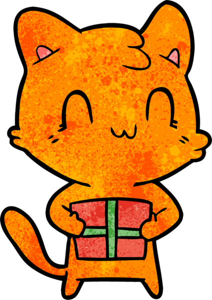 Bir insan tarafından çizilmiş mutlu bir kedi.