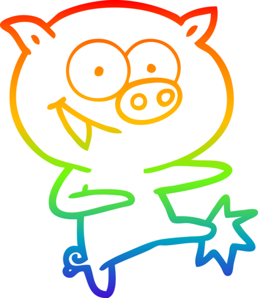 Bir insan tarafından çizilmiş neşeli, dans eden domuz çizgi filminin çizimi.