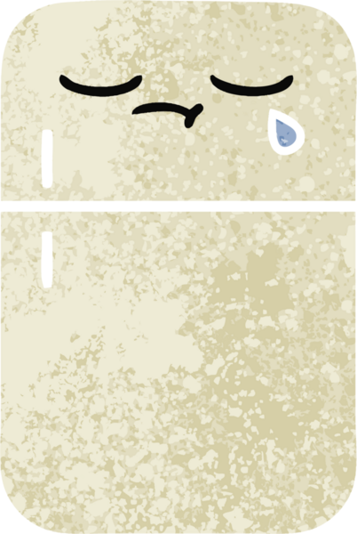 Bir insan tarafından çizilmiş buzdolabının retro çizim tarzı karikatürü.