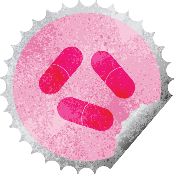 Bir insan tarafından çizilmiş hap vektör çizimi dairesel soyma etiketi