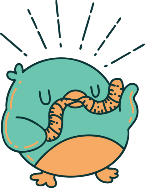 Bir insan tarafından çizilmiş, geleneksel dövmeli bir Robin resmi.