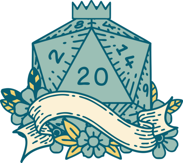 Retro Dövme Biçimi Doğal 20 D20 zar bir insan tarafından çizildi