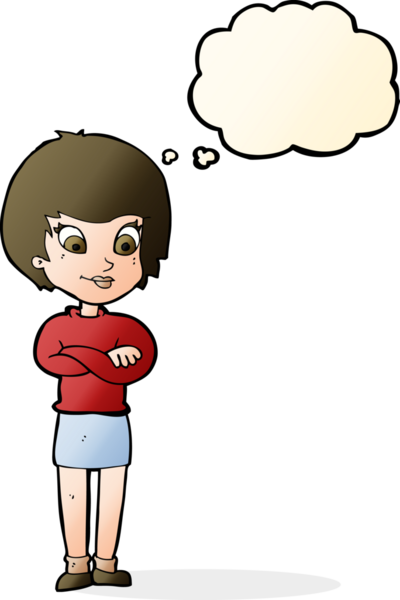 Bir insan tarafından çizilmiş düşünce baloncuğu olan gururlu bir kadın.