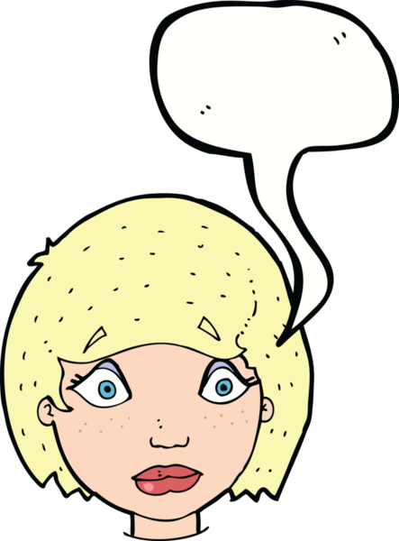 Bir insan tarafından çizilmiş konuşma balonlu endişeli kadın yüzü.