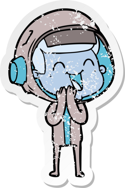 Bir insan tarafından çizilmiş mutlu bir astronotun sıkıntılı çıkartması.