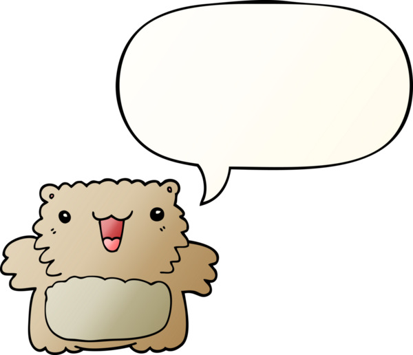 Bir insan tarafından çizilmiş yumuşak eğimli konuşma baloncuklu çizgi film ayısı.