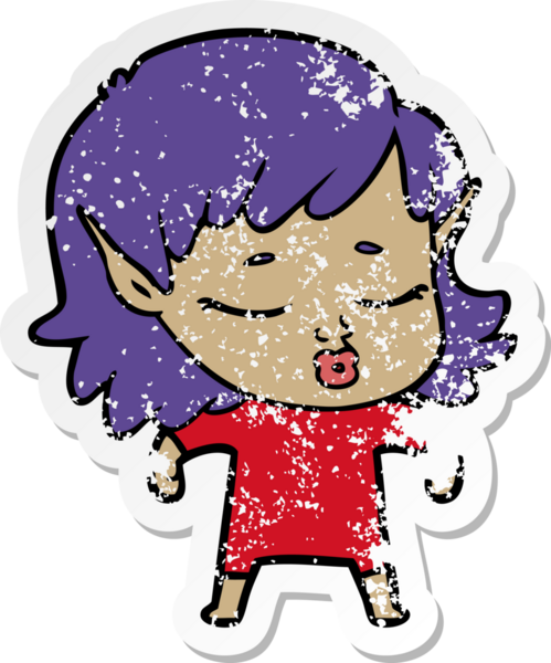 Bir insan tarafından çizilmiş güzel bir elf kızının sıkıntılı çıkartması.