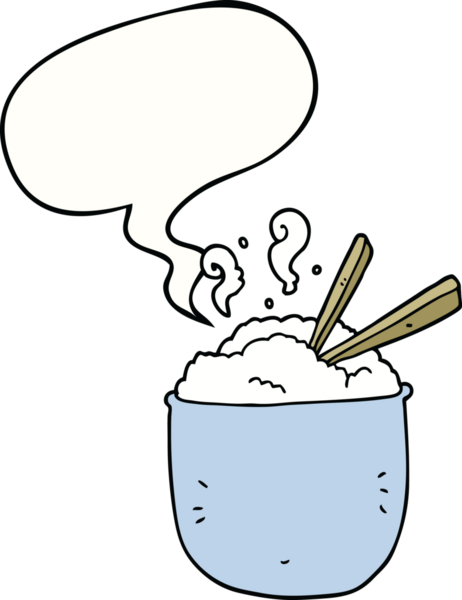 Bir insan tarafından çizilmiş konuşma balonlu pirinç kasesi.