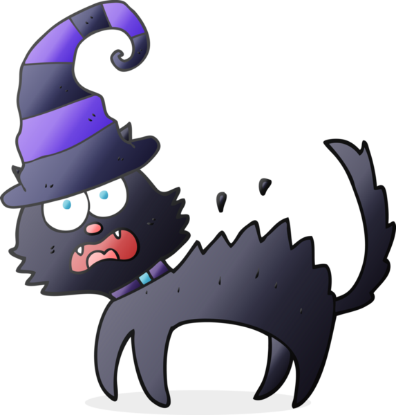 El yazısıyla çizilmiş bir karikatür. Bir insan tarafından çizilmiş korkmuş siyah kedi.