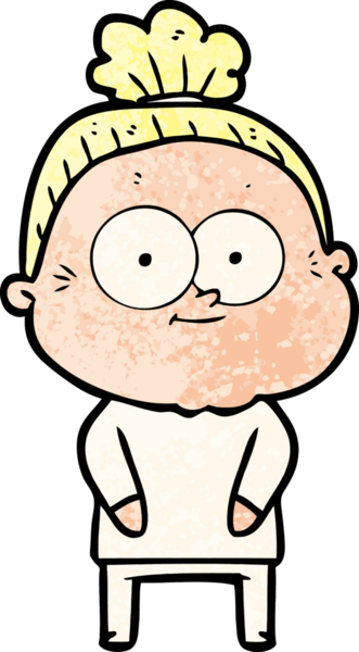 Bir insan tarafından çizilmiş mutlu yaşlı kadın çizgi filmi.