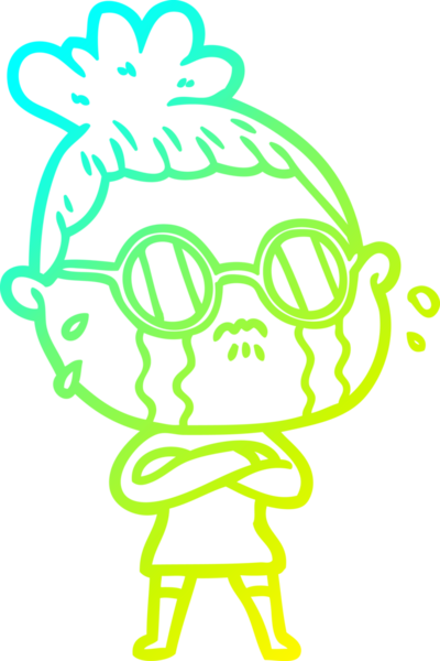 Bir insan tarafından çizilmiş gözlüklü, ağlayan bir karikatür çizimi.