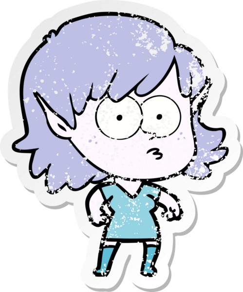 Bir insan tarafından çizilmiş karikatür elf kızının sıkıntılı çıkartması.