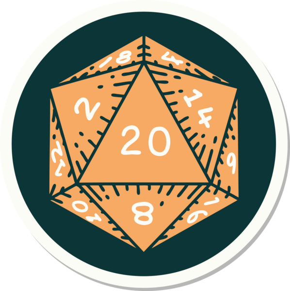 Bir insan tarafından çizilmiş d20 zarının geleneksel stiliyle dövme etiketi