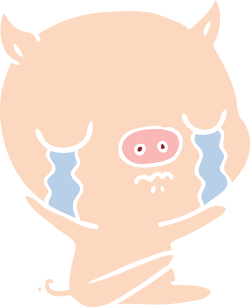 Düz renkli çizgi film. Bir insan tarafından çizilmiş domuz ağlaması.