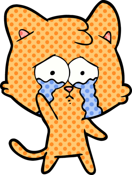 Bir insan tarafından çizilmiş ağlayan kedi çizgi filmi.