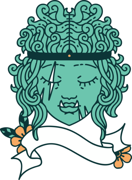 Retro Dövme Tarzı Ork Barbar karakter yüzü Bir insan tarafından çizilmiş