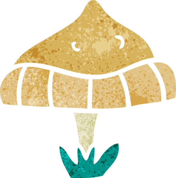 Bir insan tarafından çizilmiş tek bir mantarın retro karikatürü.