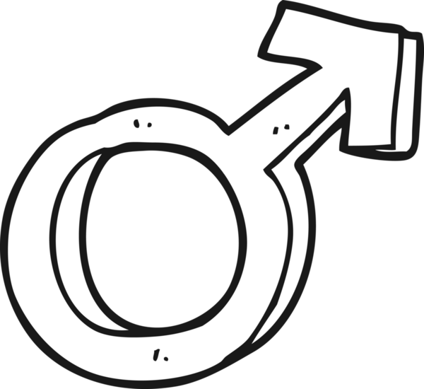 Bir insan tarafından çizilmiş siyah beyaz erkek sembolü.