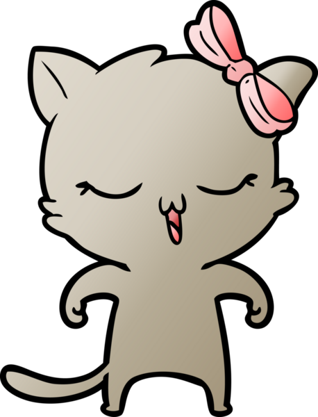 Bir insan tarafından çizilmiş kafasında yay olan çizgi film kedisi.