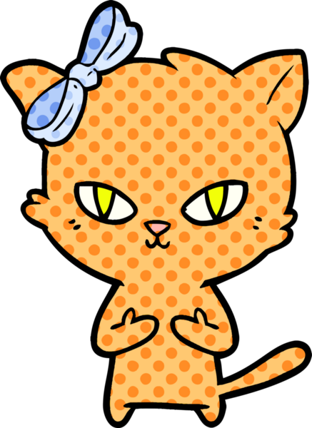 Bir insan tarafından çizilmiş sevimli çizgi film kedisi.