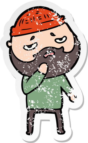 Bir insan tarafından çizilmiş sakallı endişeli bir karikatür çıkartması.