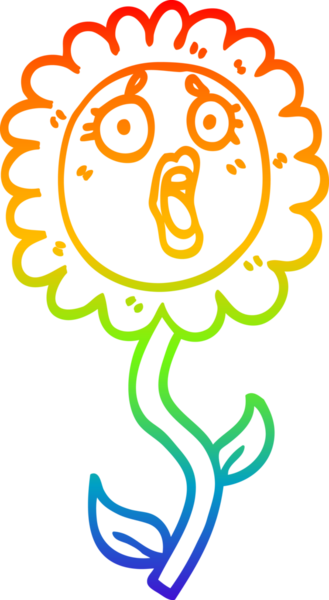 Bir çizgi filmin gökkuşağı gradyan çizimi bir insan tarafından çizilen ayçiçeğini şok etti