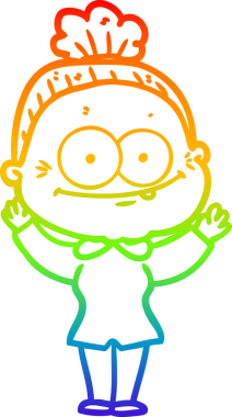 Gökkuşağı gradyan çizgi çizimi Bir insan tarafından çizilmiş mutlu yaşlı kadın