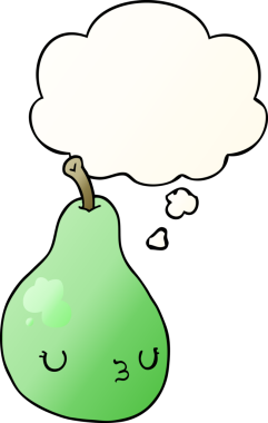 Düşünce baloncuğu olan çizgi film armudu bir insan tarafından çizilmiş.