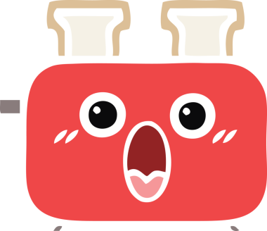 Bir insan tarafından çizilmiş bir tost makinesinin düz renkli retro karikatürü