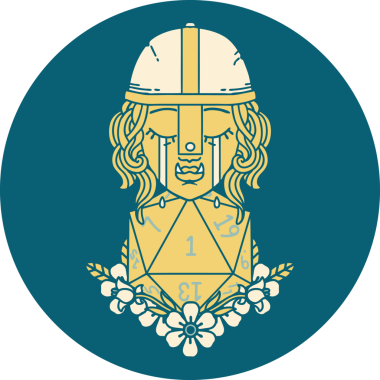 Retro Dövme Tarzı Ağlayan Ork Savaşçısı Karakteri Bir insan tarafından çizilmiş doğal bir D20 rulosu