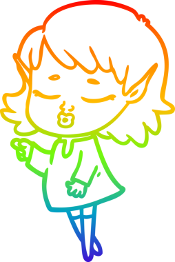 Gökkuşağı gradyan çizgisi bir insan tarafından çizilmiş güzel bir elf kızı çizimi